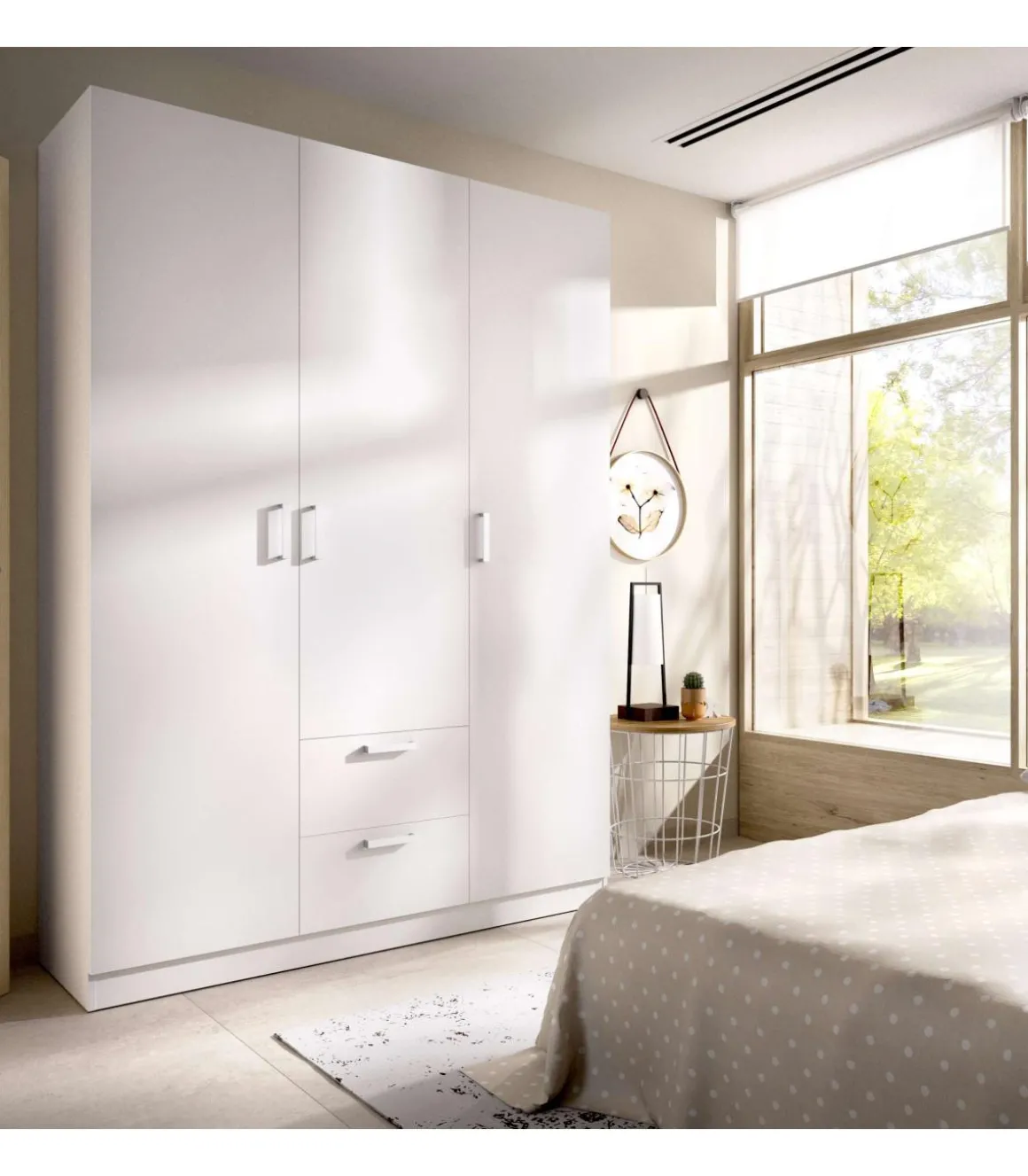 Armario ropero Huesa 3 puertas abatibles en blanco 215 cm(alto)150 cm(ancho)52 cm(largo)
