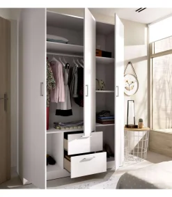 Armario ropero Huesa 3 puertas abatibles en blanco 215 cm(alto)150 cm(ancho)52 cm(largo)