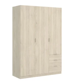 Armario ropero Lana 3 puertas abatibles y 3 cajones en roble natural 184 cm(alto)121 cm(ancho)52 cm(largo