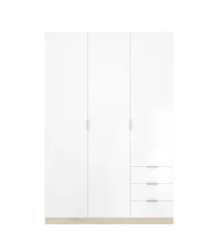 Armario ropero Lana 3 puertas abatibles y 3 cajones en roble natural-blanco 184 cm(alto)121 cm(ancho)52 cm(largo