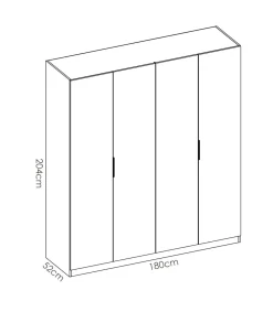Armario ropero Lucia puertas abatibles acabado blanco 204 cm(alto)180 cm(ancho)52 cm(largo)