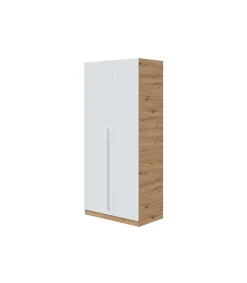 Armario ropero Nuria 2 puertas abatibles acabado blanco artik y roble 200 cm(alto) 90 cm(ancho) 52 cm(fondo)