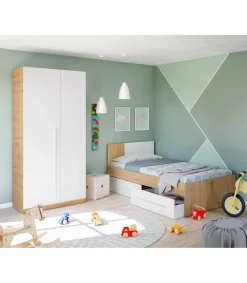 Armario ropero Nuria 2 puertas abatibles acabado blanco artik y roble 200 cm(alto) 90 cm(ancho) 52 cm(fondo)