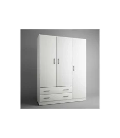 Armario ropero 3 puertas abatibles 2 cajones Lorena acabado blanco, 196cm(alto) 150cm(ancho) 50cm(largo)