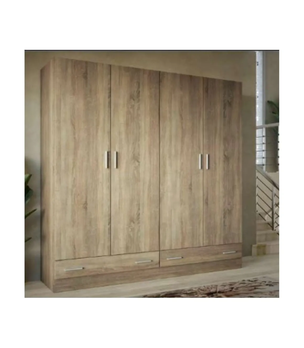 Armario ropero 4 puertas abatibles 2 cajones Lorena acabado roble cambrian, 196cm(alto) 200cm(ancho) 50cm(largo)