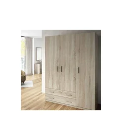 Armario ropero 3 puertas abatibles 2 cajones Lorena acabado Cambrian, 196cm(alto) 150cm(ancho) 50cm(largo)