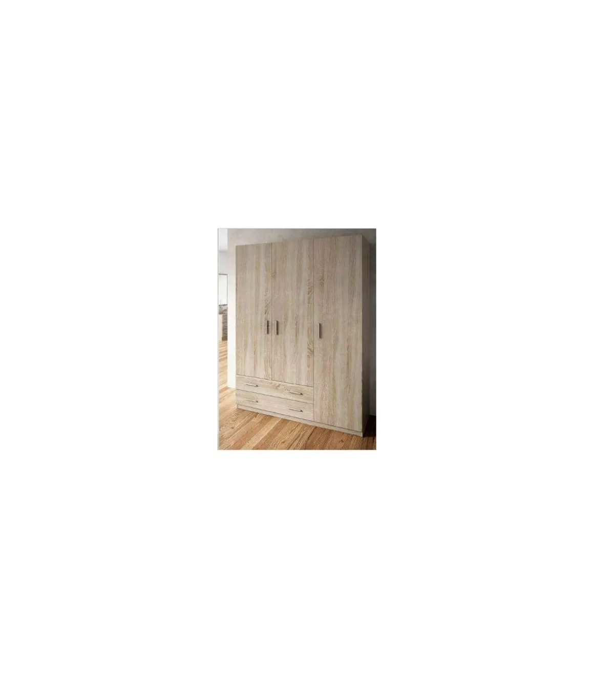 Armario ropero 3 puertas abatibles 2 cajones Lorena acabado Cambrian, 196cm(alto) 150cm(ancho) 50cm(largo)