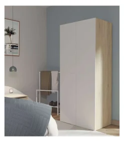 Armario ropero 2 puertas abatibles Tibet acabado roble cambrian/blanco, 79 cm(ancho) 180 cm(altura) 52 cm(fondo)