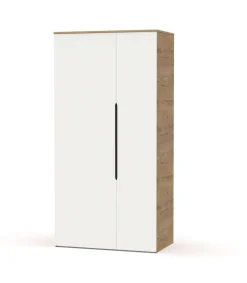Armario ropero 2 puertas abatibles Noa acabado roble gold-blanco, 100cm(ancho) 200cm(altura) 57cm(fondo)