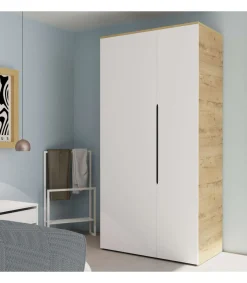 Armario ropero 2 puertas abatibles Noa acabado roble gold-blanco, 100cm(ancho) 200cm(altura) 57cm(fondo)