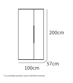 Armario ropero 2 puertas abatibles Noa acabado roble gold-blanco, 100cm(ancho) 200cm(altura) 57cm(fondo)