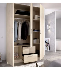 Armario ropero 3 puertas abatibles 2 cajones Huesa en roble natural 215 cm(alto)150 cm(ancho)52 cm(largo)