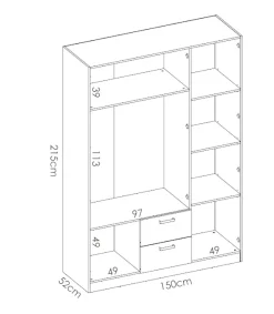 Armario ropero 3 puertas abatibles 2 cajones Huesa en roble natural 215 cm(alto)150 cm(ancho)52 cm(largo)