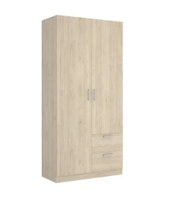 Armario ropero 2 puertas abatibles 2 cajones Huesa en roble natural 215 cm(alto)100 cm(ancho)52 cm(fondo)