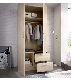 Armario ropero 2 puertas abatibles 2 cajones Huesa en roble natural 215 cm(alto)100 cm(ancho)52 cm(fondo)
