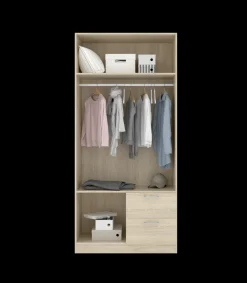 Armario ropero 2 puertas abatibles 2 cajones Huesa en roble natural 215 cm(alto)100 cm(ancho)52 cm(fondo)