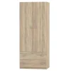 Armario ropero 2 puertas abatibles y 2 cajones Turin acabado roble, 180 cm(alto)74 cm(ancho)50 cm(fondo)