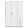 Armario ropero 3 puertas abatibles y 3 cajones Turin acabado blanco brillo, 180 cm(alto)120 cm(ancho)50 cm(fondo)