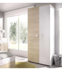 Armario ropero 2 puertas abatibles Santisteban blanco/natural, 205 cm(alto) 90 cm(ancho) 52 cm(largo)