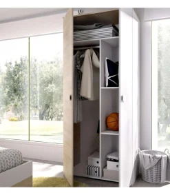 Armario ropero 2 puertas abatibles Santisteban blanco/natural, 205 cm(alto) 90 cm(ancho) 52 cm(largo)