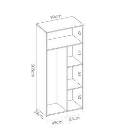 Armario ropero 2 puertas abatibles Santisteban blanco/natural, 205 cm(alto) 90 cm(ancho) 52 cm(largo)