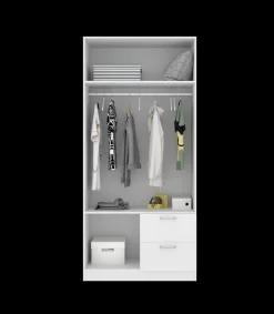Armario ropero 2 puertas abatibles 2 cajones Huesa en blanco 215 cm(alto)100 cm(ancho)52 cm(fondo)