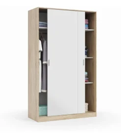 Armario ropero puertas correderas Plus Noon acabado roble combinado con blanco 200 cm(alto)120 cm(ancho)50 cm(largo)