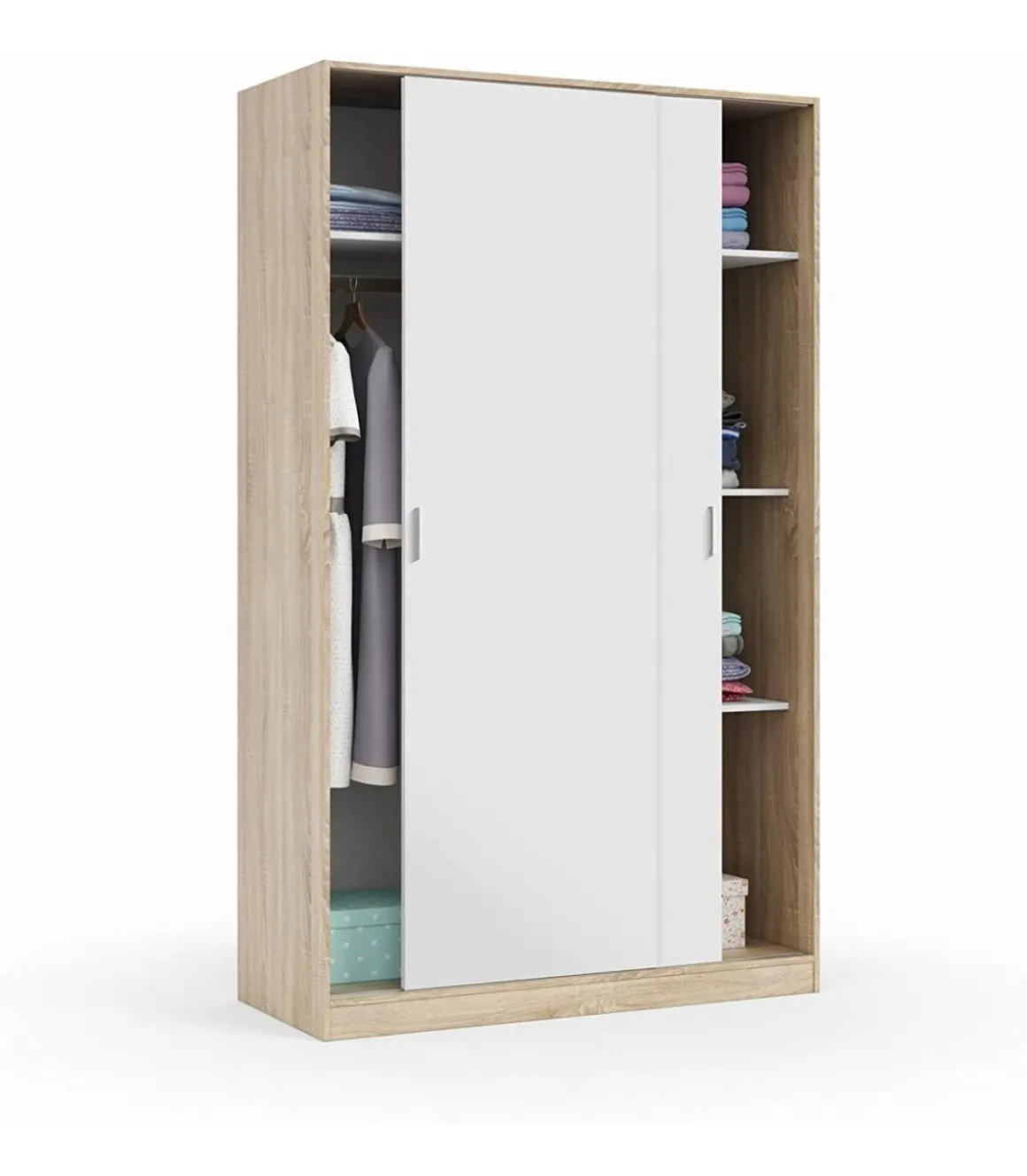 Armario ropero puertas correderas Plus Noon acabado roble combinado con blanco 200 cm(alto)120 cm(ancho)50 cm(largo)