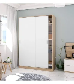Armario ropero puertas correderas Plus Noon acabado roble combinado con blanco 200 cm(alto)120 cm(ancho)50 cm(largo)