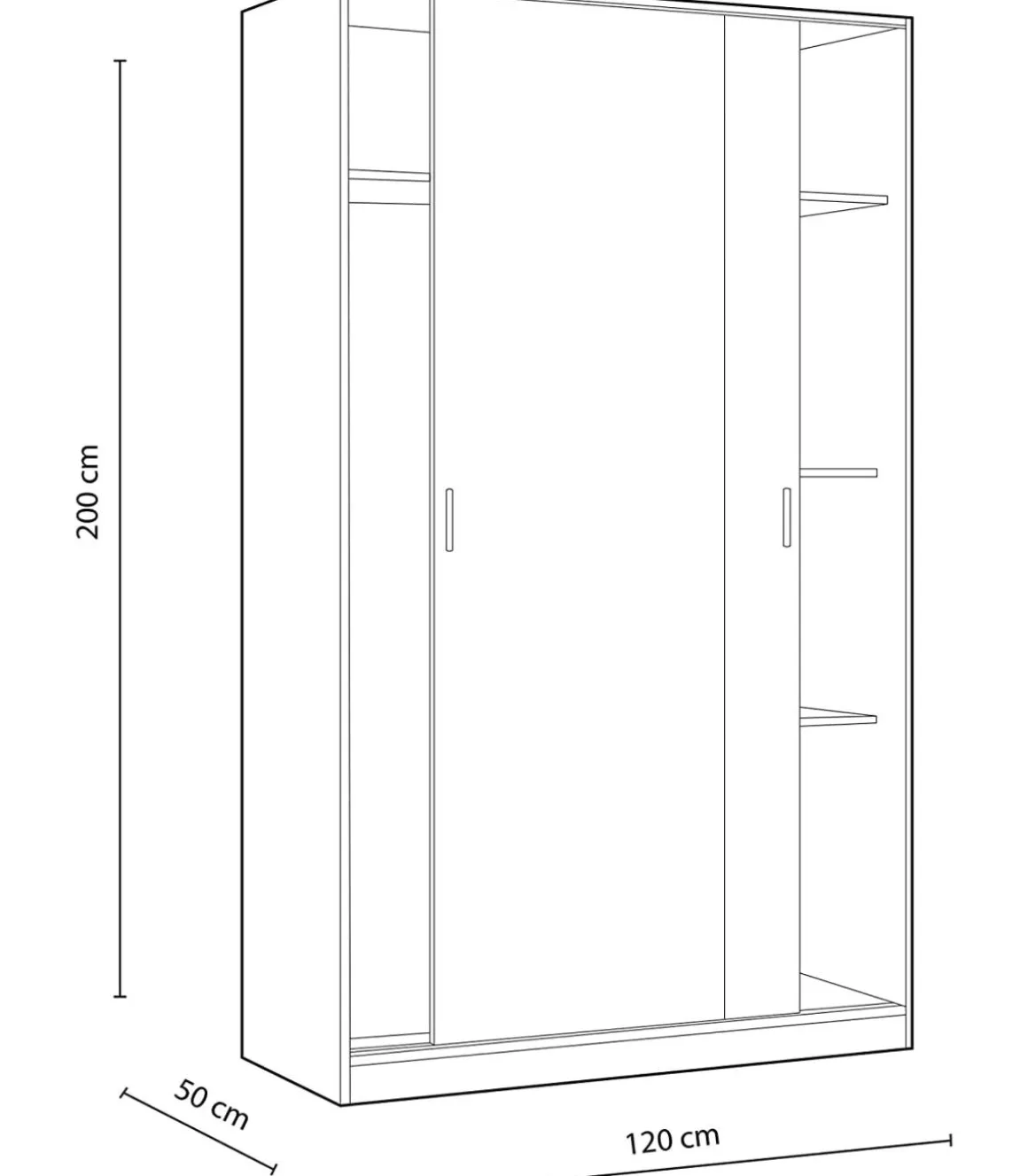 Armario ropero puertas correderas Plus Noon acabado roble combinado con blanco 200 cm(alto)120 cm(ancho)50 cm(largo)