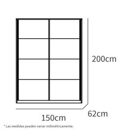Armario ropero 2 puertas correderas Onix acabado blanco, 200 cm(alto)150 cm(ancho)62 cm(fondo)