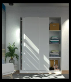 Armario ropero 3 puertas correderas Tibet acabado blanco, 200 cm(alto)150 cm(ancho)55 cm(fondo)