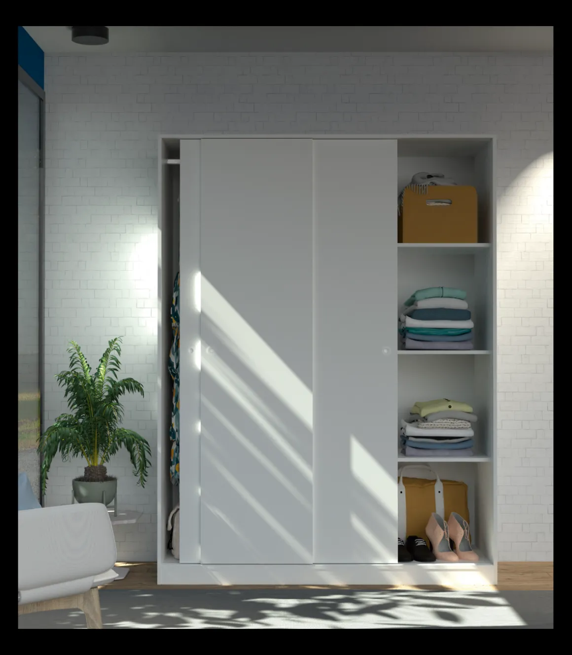 Armario ropero 3 puertas correderas Tibet acabado blanco, 200 cm(alto)150 cm(ancho)55 cm(fondo)