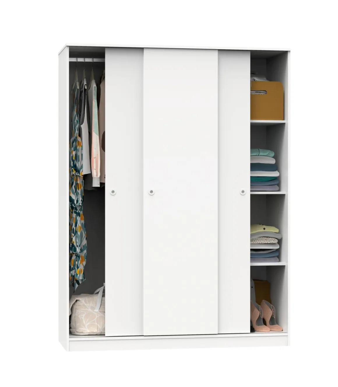 Armario ropero 3 puertas correderas Tibet acabado blanco, 200 cm(alto)150 cm(ancho)55 cm(fondo)