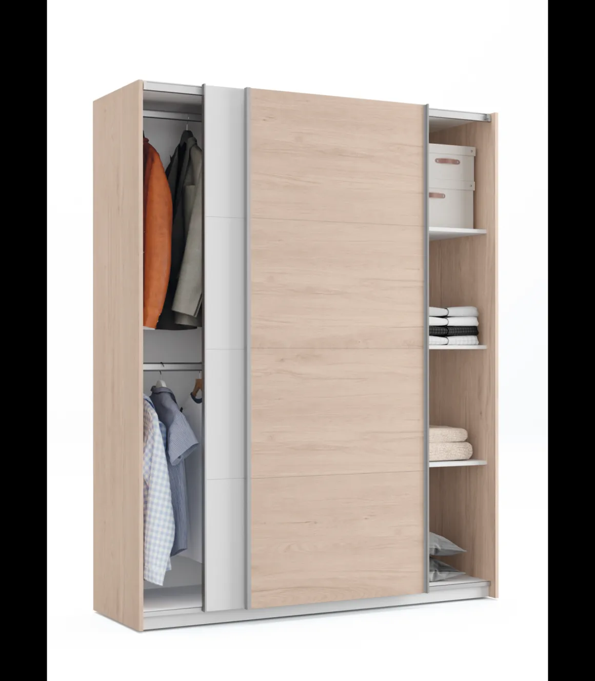Armario ropero 2 puertas correderas Onix acabado roble aurora/blanco, 200 cm(alto)150 cm(ancho)62 cm(fondo)