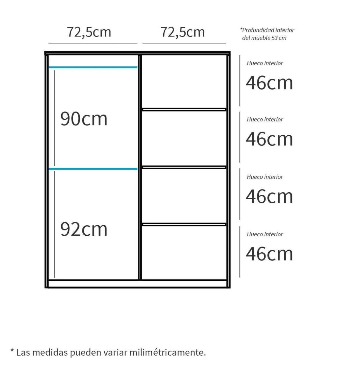 Armario ropero 2 puertas correderas Onix acabado roble aurora/blanco, 200 cm(alto)150 cm(ancho)62 cm(fondo)