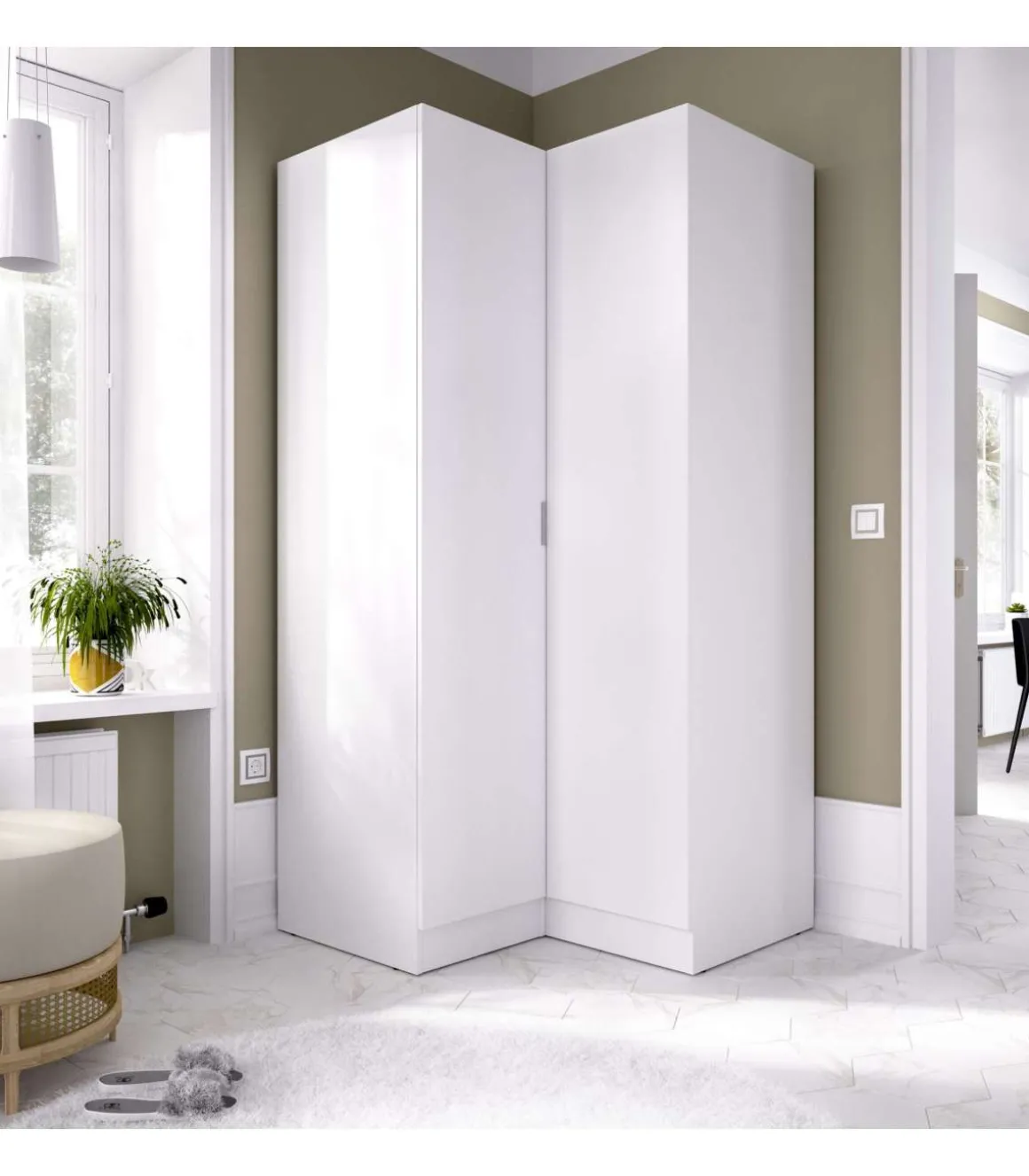 Armario ropero rincón puertas abatibles Jaén acabado blanco, 184 cm(alto)90.5 cm(ancho)92.5 cm(largo)