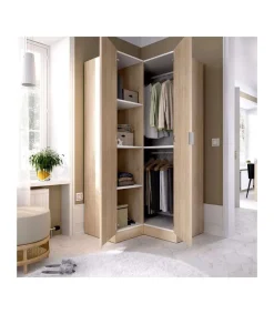 Armario ropero rincón puertas abatibles Jaén acabado natural, 184 cm(alto)90.5 cm(ancho)92.5 cm(largo)