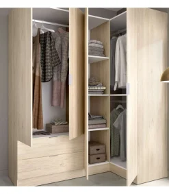 Armario ropero rincón puertas abatibles Jaén II acabado natural, 184 cm(alto)173.5 cm(ancho)90.5 cm(largo)