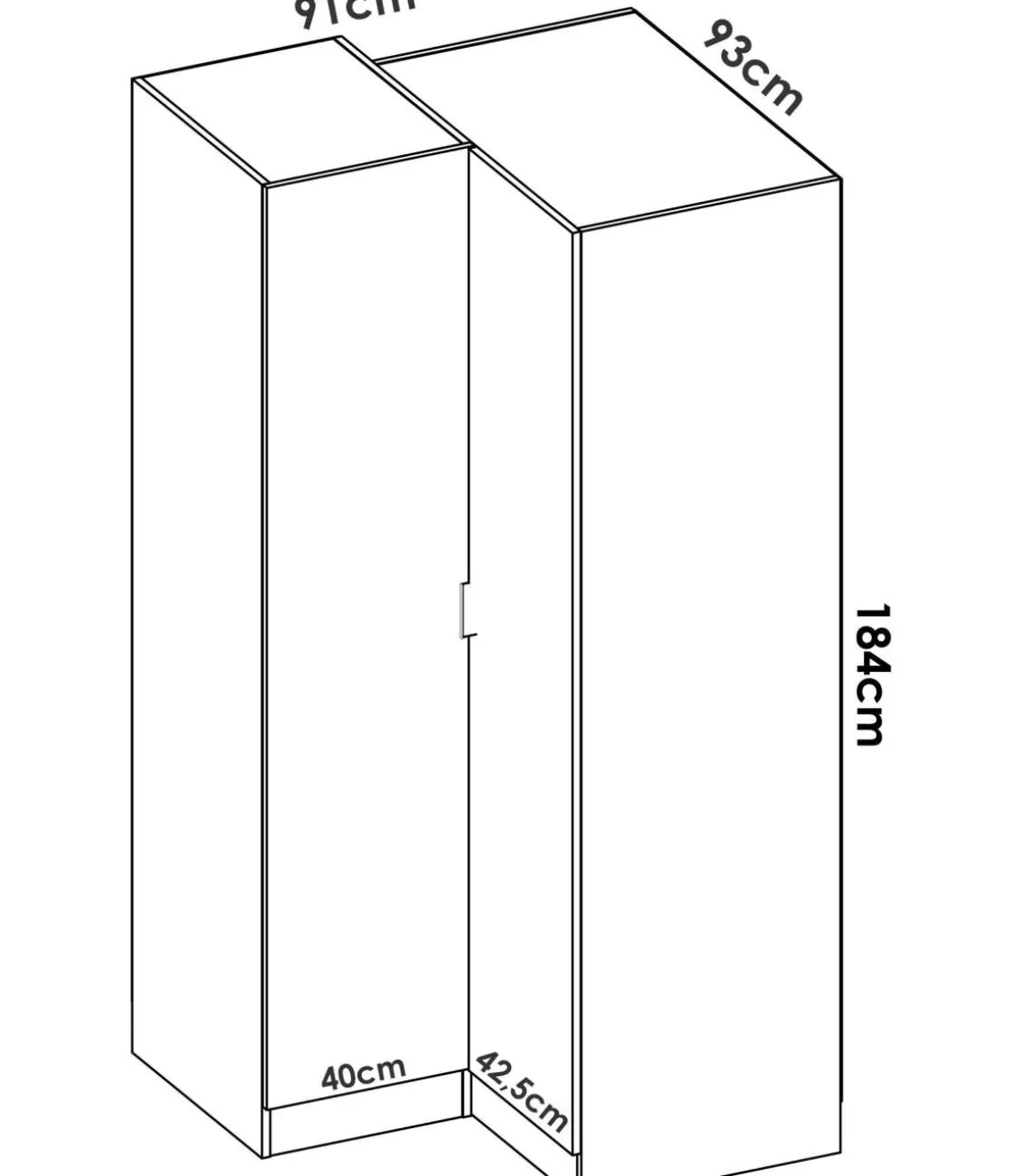 Armario ropero rincón puertas abatibles Jaén II acabado natural, 184 cm(alto)173.5 cm(ancho)90.5 cm(largo)