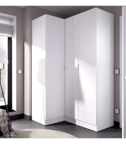 Armario ropero rincón puertas abatibles Jaén IV acabado blanco, 184 cm(alto)133 cm(ancho)90.5 cm(largo)
