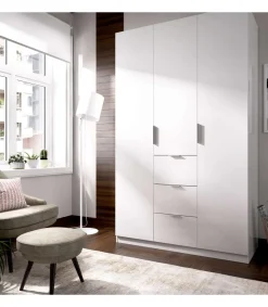 Armario ropero Romina puertas abatibles acabado blanco 204 cm(alto)135 cm(ancho)52 cm(largo)