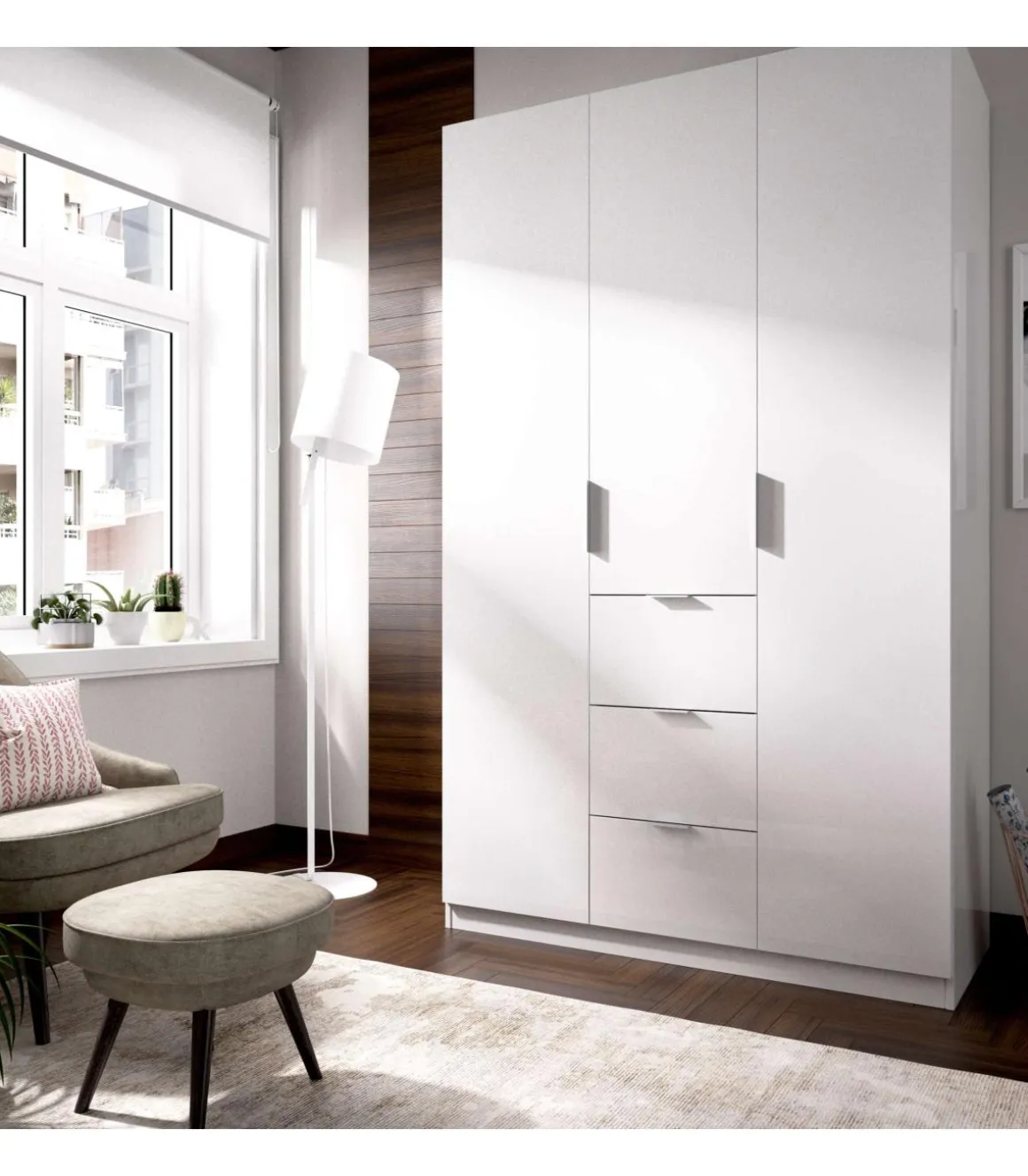 Armario ropero Romina puertas abatibles acabado blanco 204 cm(alto)135 cm(ancho)52 cm(largo)