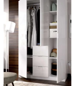 Armario ropero Romina puertas abatibles acabado blanco 204 cm(alto)135 cm(ancho)52 cm(largo)