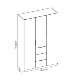 Armario ropero Romina puertas abatibles acabado blanco 204 cm(alto)135 cm(ancho)52 cm(largo)