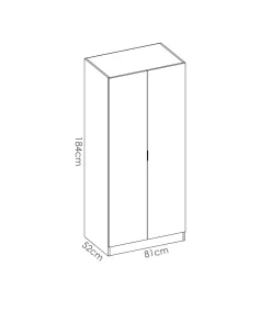 Armario ropero Sabiote con 2 puertas abatibles en roble natural 184 cm(alto)81 cm(ancho)52 cm(largo)