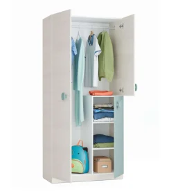 Armario ropero Violeta 3 puertas abatibles acabado blanco/verde acqua 200 cm(alto) 90 cm(ancho) 52 cm(fondo)
