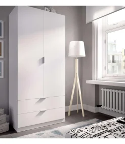 Armario Sabiote 2 puertas abatibles y 2 cajones en blanco 184 cm(alto)81 cm(ancho)52 cm(largo)