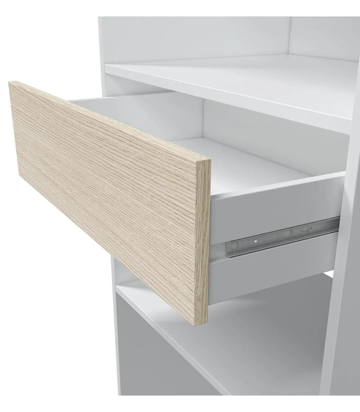Armario vestidor Elfos con estantes y un cajón y 2 barras de colgar blanco roble 187 cm alto x 158 cm ancho x 40cm fondo.