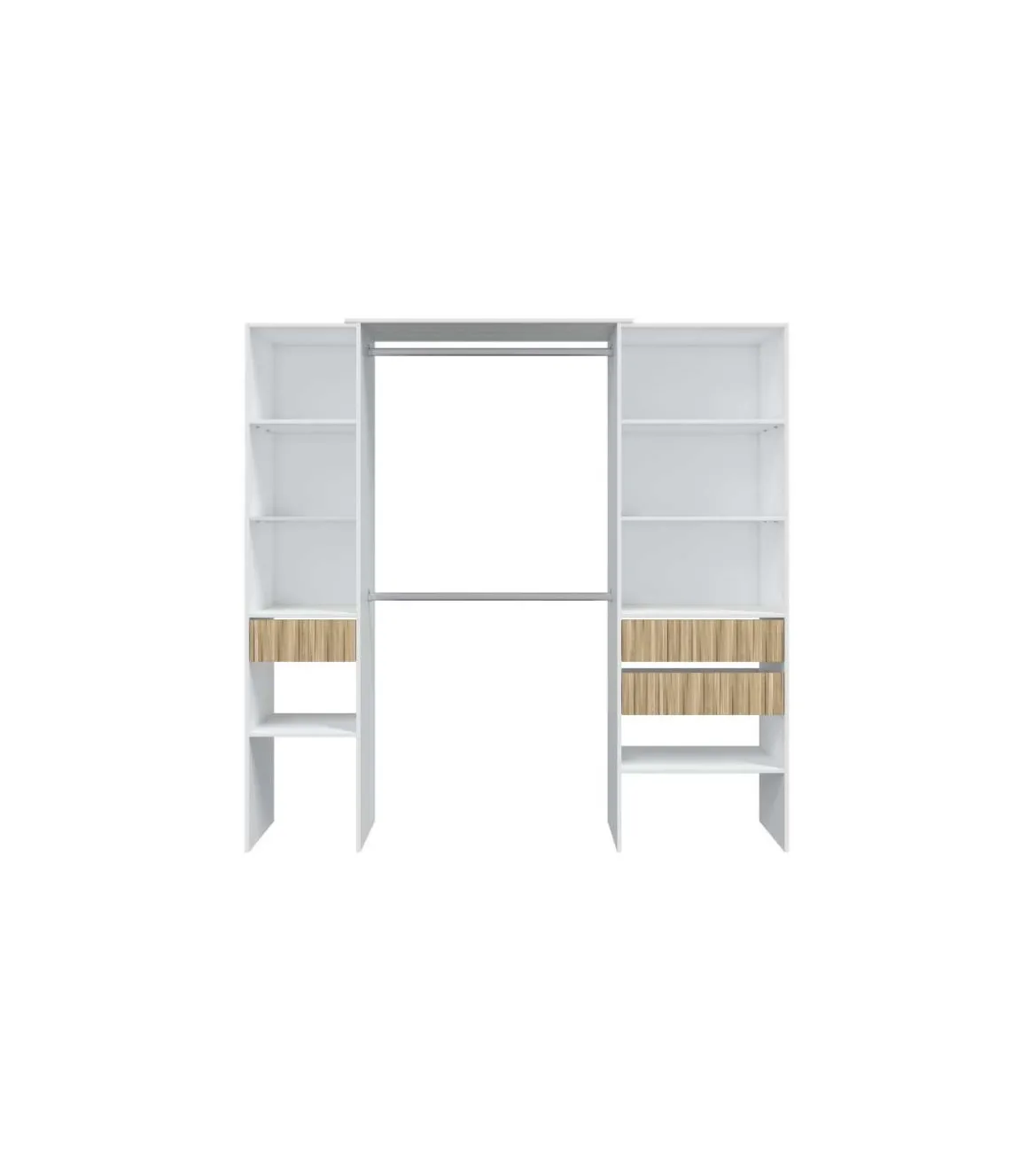 Armario vestidor Tempo con 3 cajones y 2 barras de colgar color blanco/natur. 187 cm alto x 190 cm ancho x 40cm fondo.